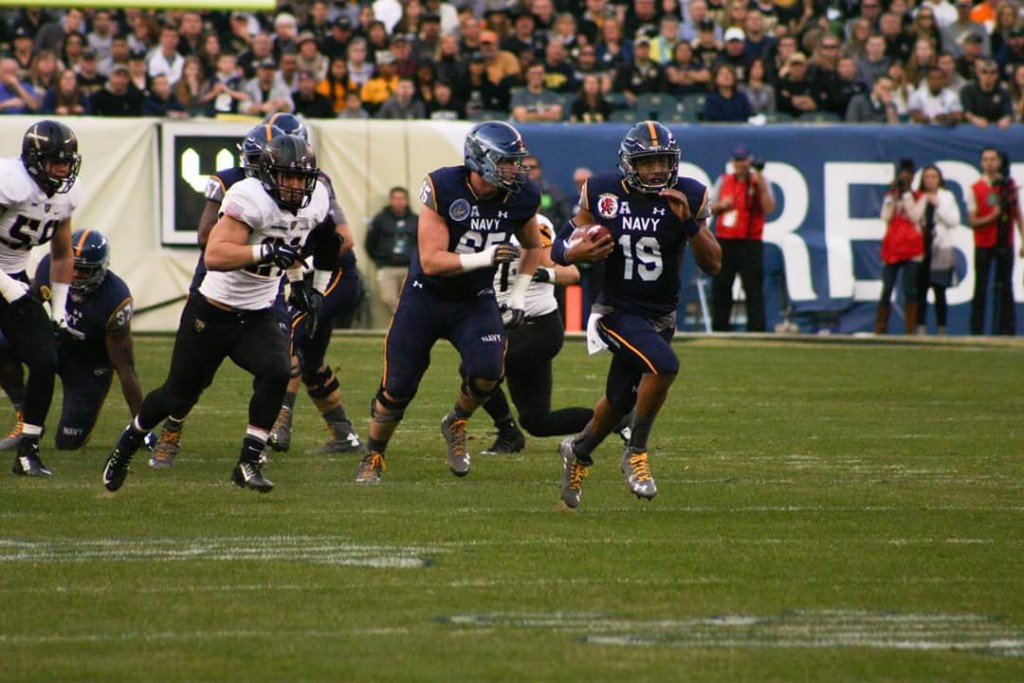 Keenan Reynolds breaks free for a 54 yard touchdown in the first quarter. This run set the FBS record for most career touchdowns with 84. Scott Poole / Maryland Sports Access